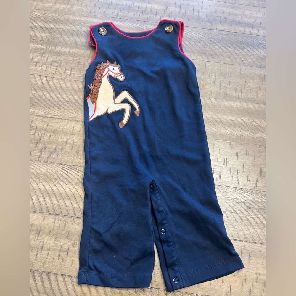 Navy Blue Horse Embroidered Romper